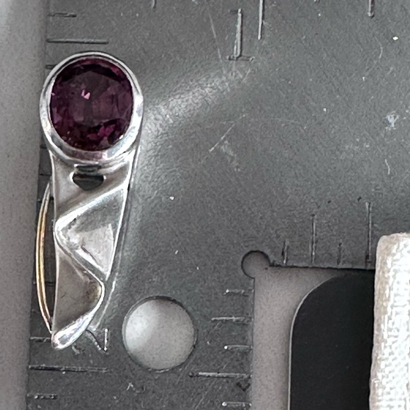 Modernist 925 Sterling Silver Elbaite Pink Tourmaline Pendant Artisan 18k Accent - Picture 9 of 10